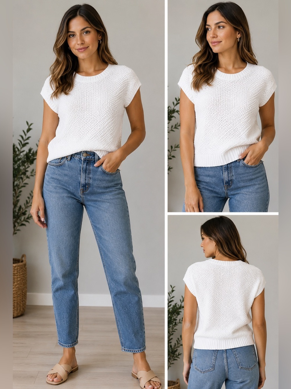 Andrea Jovine White Cotton Knit Sweater Vest Small Coastal Preppy Cottagecore